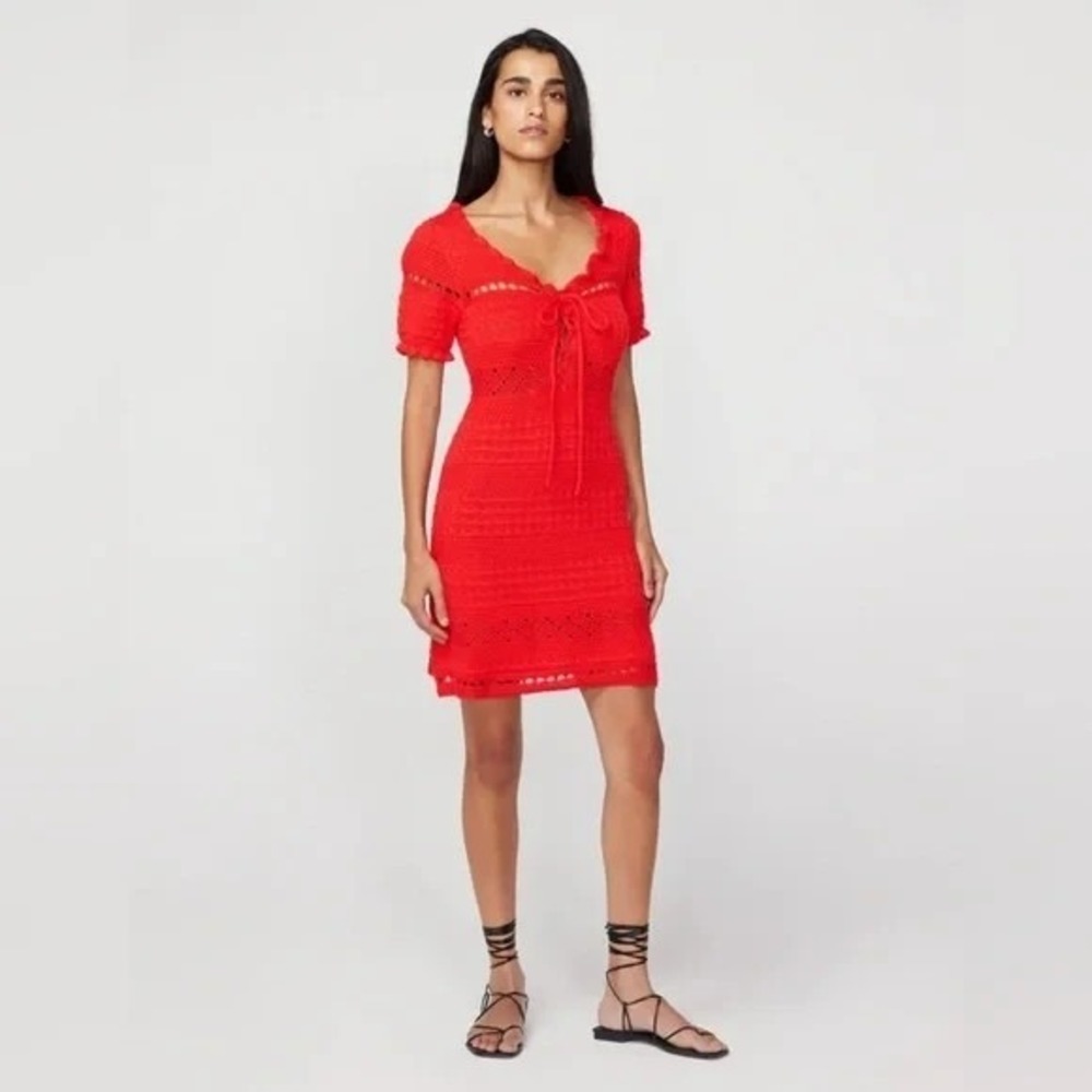 KITRI Leonie Crochet Knit Mini Dress Bodycon Size‎ Large Red Bohemian NWT Flirty